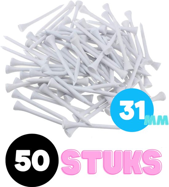 Golf tees hout - 50 stuks - 31mm - Wit - Golf accesoires - Golfset - Golftees - Golftee - Golfaccesoires van Merkloos