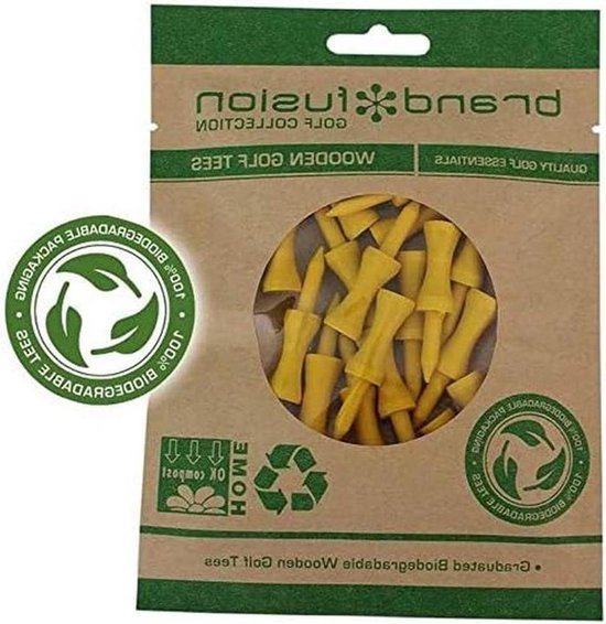 Golf Tees - Houten Tees - Golfen - 13 Hoogte Variaties - 43mm - Geel van GOLF