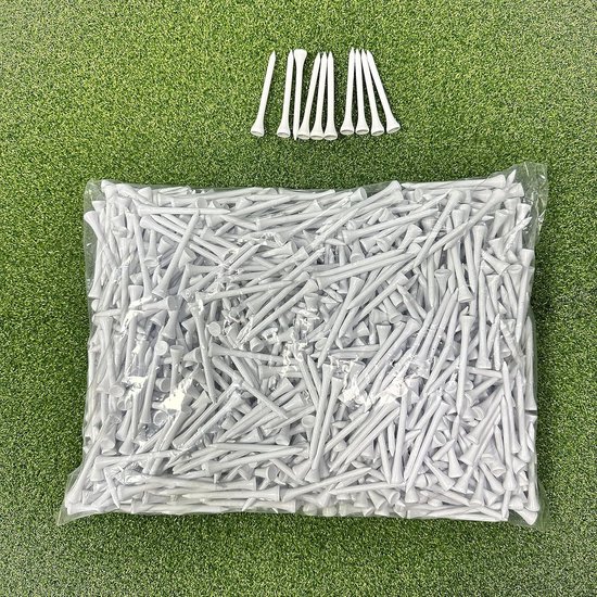 Golf Tees - Houten Tees - Golfen op de baan - Biologisch afbreekbaar - 70 mm 1000 stuks - Wit van GOLF