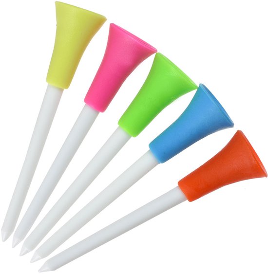 Golf Tees Kunststof 83mm – 30 Stuks Plastic Golf Tees Multicolor – Duurzame Rubber Top – Golf Accessoires – Herbruikbare Tee – Stripe bij GolfGigant van Merkloos