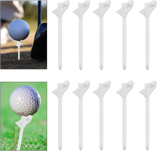 Golf Tees - Kunststof - Hellende Plug-In - 10 Graden - Professioneel - Buiten - Gazon - Golfbaan - Set van 10 - Wit