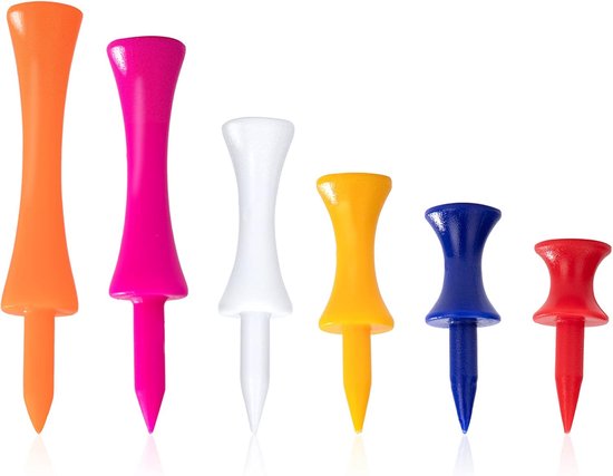 Golf Tees - Set 120 Stuks - 6 maten - Plastic - Herbruikbaar - Oefenmateriaal voor industriële golfers - Multi Kleur van Merkloos