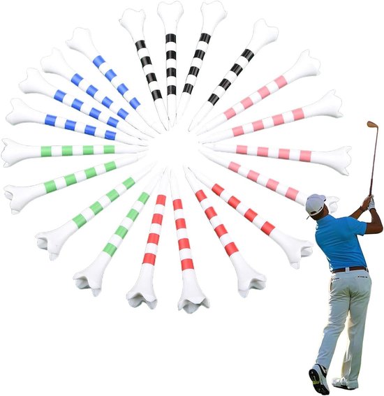 Golf Tees - Trainingsbalhouders - Golf Swing Oefenen - Kleurrijk gestreept design - 20 stuks 70 mm - Gemengde kleuren