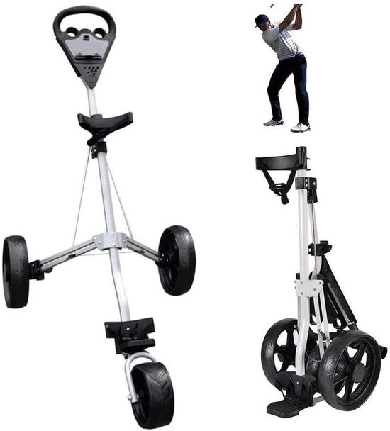 Golf Trolley - Golftrolley 3 Wielen - Golfen Baan - Verstelbare Handgreep - 5600 Gram - Zilver