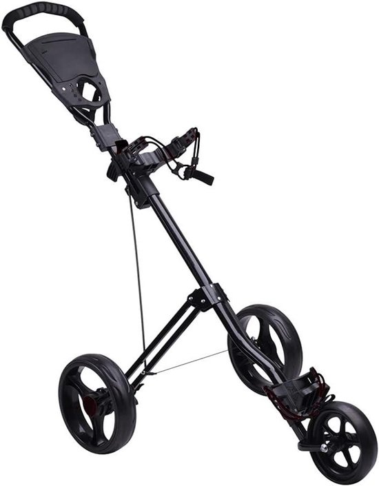 Golf Trolley - Golftrolley 3 Wielen - Golfen Op De Baan - Lichtgewicht Aluminium Frame - Compact Opvouwbaar - Zwart