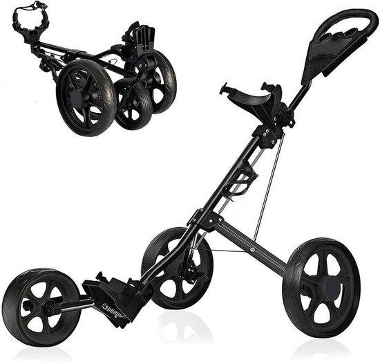 Golf Trolley - Push Cart - Golfen - Opvouwbaar Ontwerp - 3 Wielen - Zwart