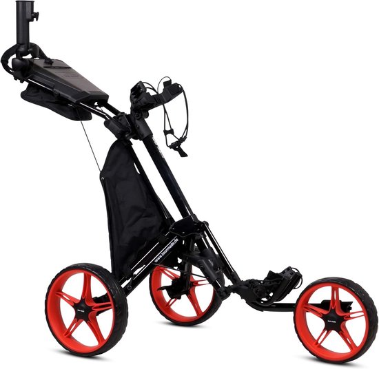 Golf Trolley - Sportwagen 3 Wielen - Sportieve Uitjes - Inklapbaar Aluminium Frame - Tot 25 kg - Zwart Rood