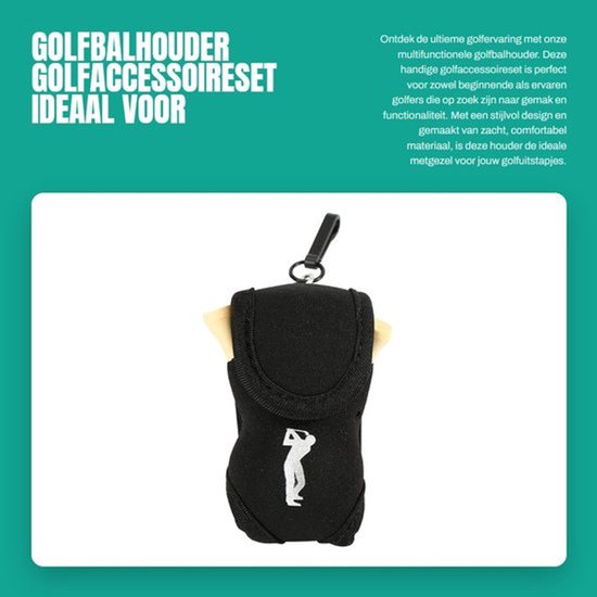 Golfaccessoireset met 2 Golfballen - 4 Tees - Drinkzak voor Golfbal - Golftas Bevestiging - Slijtvast en Duurzaam Materialen - Golfbalzak