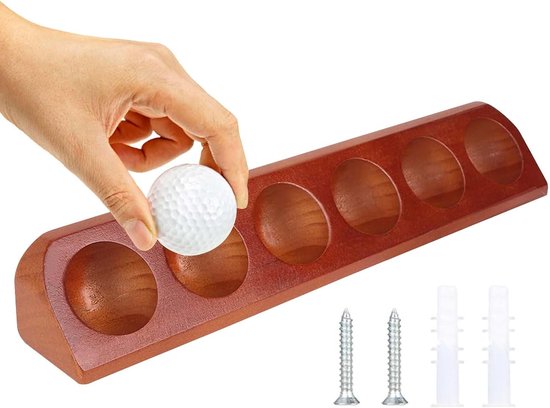 Golfbal Houder - Houten Rek - Collectie Tonen - Ruimtebesparend Ontwerp - Capaciteit Zes Ballen - Natuurlijk Hout