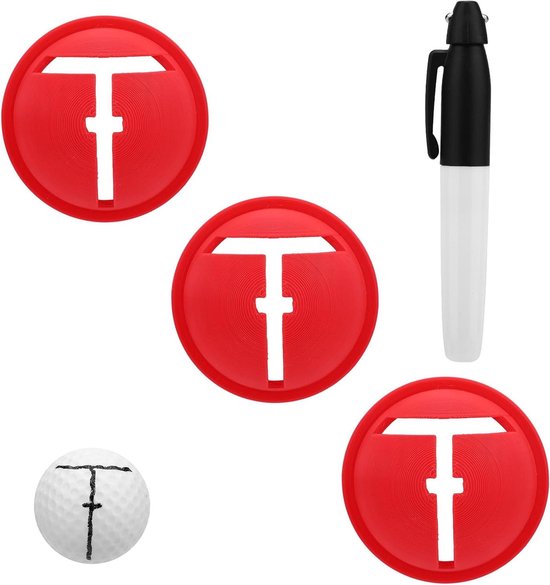 Golfbal Lijnmarker - Golfbal Uitlijner - Nauwkeurig Putten - Set van 3 Markers - Compact Formaat - Rood van Merkloos