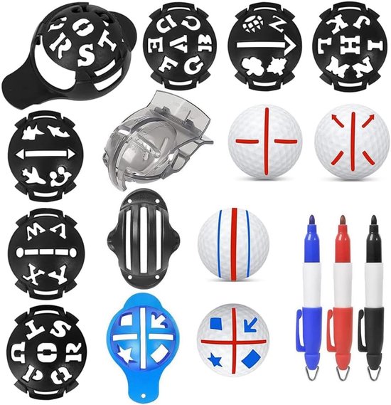 Golfbal Markeer Set - 6 Templates en 3 Stiften voor Perfecte Lijnen