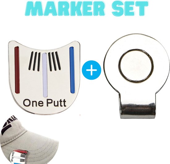 Golfbal Marker + Clip - Set - Magnetische clip voor Pet - One Putt golfbalmarker - Putten & Putterslijn - Ball marker - Greenmarker - Bal markeren - Marker Golfbal - Golfbalmarker - Golfballen - Golfaccesoires - Golftrainingsmaterialen van One Putt