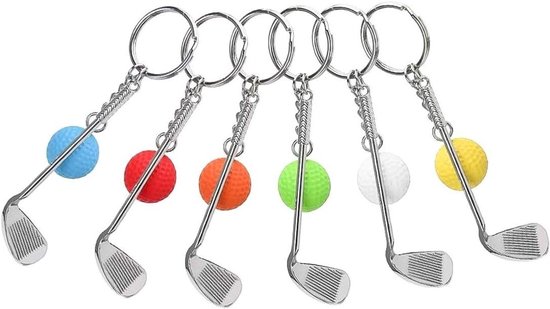 Golfbal sleutelhangers - Accessoires voor golfers - Sportaccessoire - Realistisch ontwerp - 6 stuks - Zilver met kleur