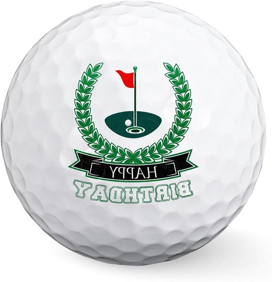 Golfbal Verjaardag - Cadeau Golf Grappige Golfbal - Golfen Vieren - Met 'Happy Birthday' Gravure - 4.26 cm - Groen Wit