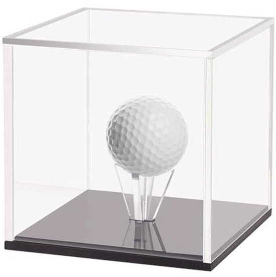Golfbaldisplay van acryl, kubus etui voor golfballen, transparant met zwarte bodem van Merkloos