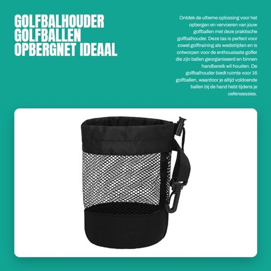 Golfbalhouder 16 Ballen - Opbergnet - Nylon Tas - Trekkoord Pouch - Golfaccessoire - Lichtgewicht 40g - Golfballentas