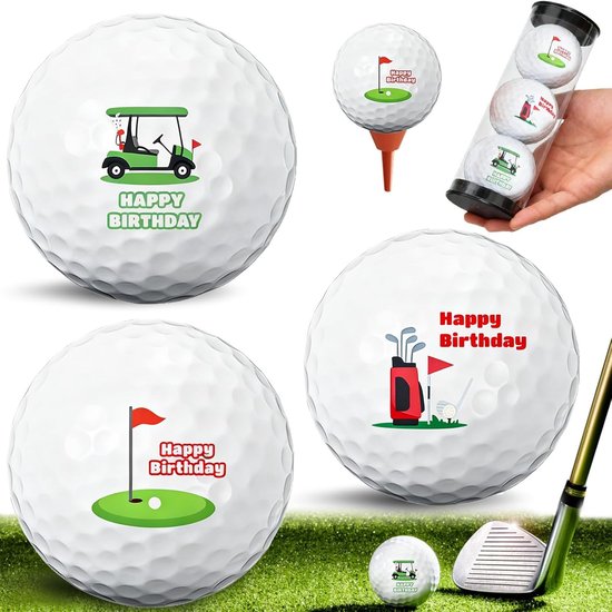 Golfballen 3-Pack met Happy Birthday Motief - Grappige Golfgeschenken voor Verjaardag, Kerst en Golffans, Perfect Cadeau voor Vrienden en Familie