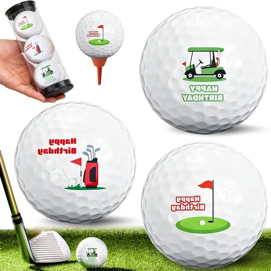Golfballen 3-Pack Motief Happy Birthday - Grappige Golfgeschenken voor Verjaardag, Kerst en Golffans, Perfect Cadeau voor Vrienden, Familie en Collega's