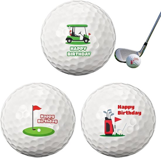 Golfballen 3 stuks - standaardformaat - vrolijke verjaardagsmotieven - leuk cadeau voor golfers - Vemera