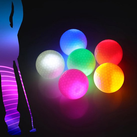 golfballen - 6 Stuks - Glow in the Dark golfballen - LED-verlichtende golfballen - multicolour van Merkloos