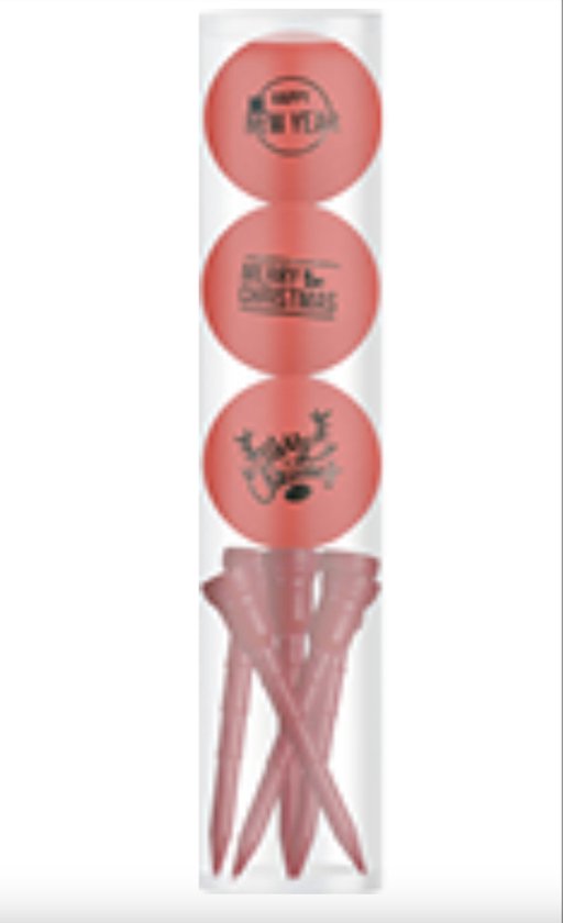 Golfballen Gift Set Merry Christmas-Happy Newyear Rood Inclusief Tees van $