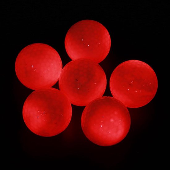 Golfballen LED - Glow in the dark ballen - Nachtgolf training - Zelfverlichtend bij impact - 6 stuks - Rood