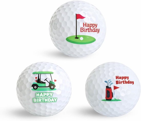 Golfballen, met Happy Birthday-motieven, cadeau voor golfermannen, golfcadeau-idee voor beginners en hobbyspelers