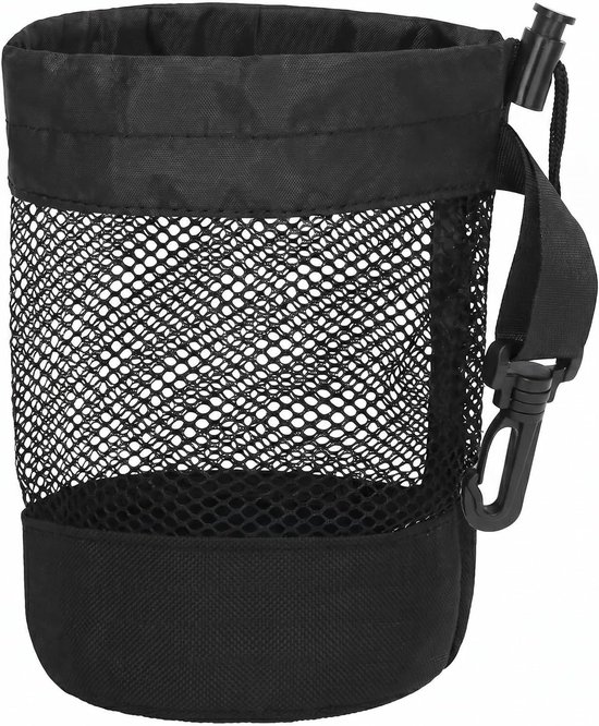 Golfballen opslagzak - zwart nylon mesh - met koord en haak - houd 20 golfballen georganiseerd - ShopVlot