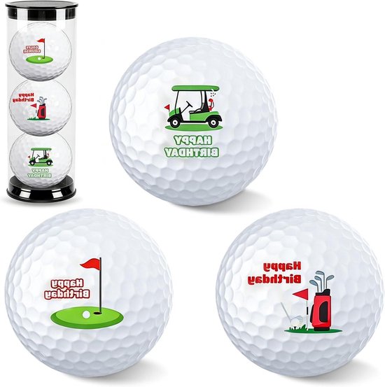 Golfballen Set - Verjaardag Ballen - Cadeau Geven - Happy Birthday Gravure - 3 stuks - Wit