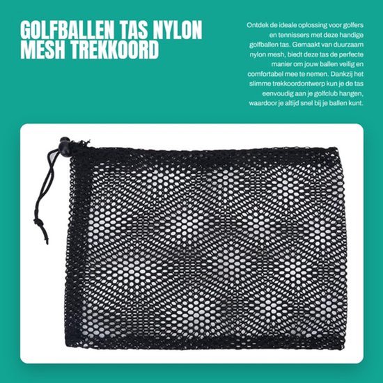 Golfballen Tas - Nylon Mesh - Trekkoord - Golf/Tennis Bal Tas - Opbergzak - Comfortabel - Praktisch - Golfballenhouder