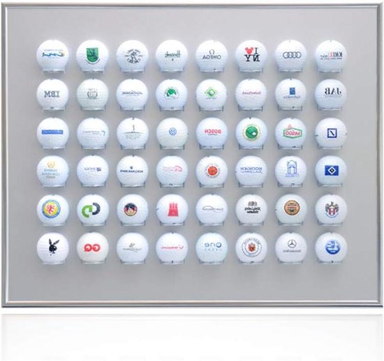 Golfballenrek Aluminium - Golfbal display Vitrine - Golfballen Tonen - Handgemaakt in Duitsland - 48 golfballen - Zilver