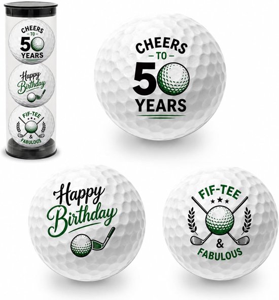 golfballenset 4,26 cm - 3 stuks gepersonaliseerd - artistieke patronen - perfect voor 50e verjaardag - Vemera