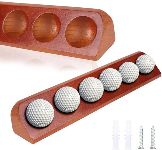 Golfbalstand Houten - 6 Holes - Wandbeugel - Inclusief Schroeven - Decoratie - Elegant Design - Afmetingen 34 x 5 x 5 cm - Golfbalhouder