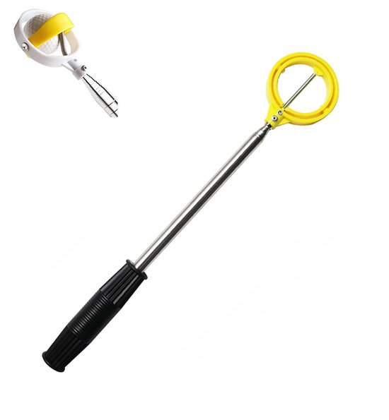 Golfbalvanger - Uitrekbare golf raper - Golf sport accessoire - Waterbal vangstang - uitschuifbaar 205cm, automatische greep, geen bukken nodig - Roestvrij staal - 40×7×7 cm, 7 cm kop - Geschikt voor golfbanen - Geel
