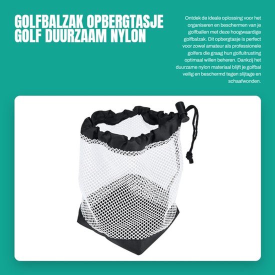 Golfbalzak Duurzaam - Opbergtas voor 36 Golfballen - Nylon Mesh - Trekkoordsluiting - Wasbaar en Sneldrogend - Geschikt voor Gym en Reizen