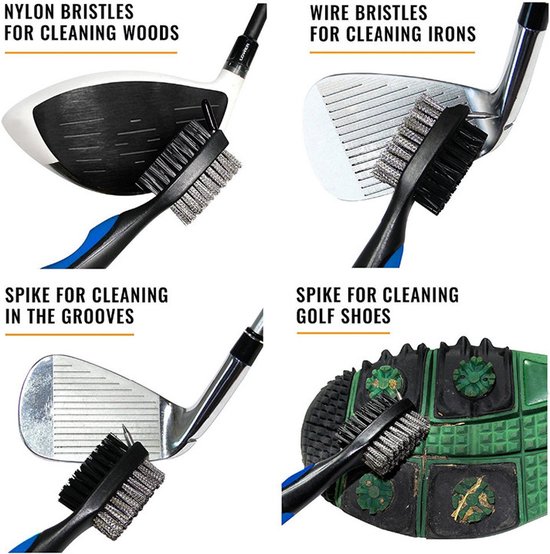 Golfclub borstel en groeven reiniger - 3 in 1 Multi Club Cleaner met uittrekkoord | kleur ZWART van Fostoy