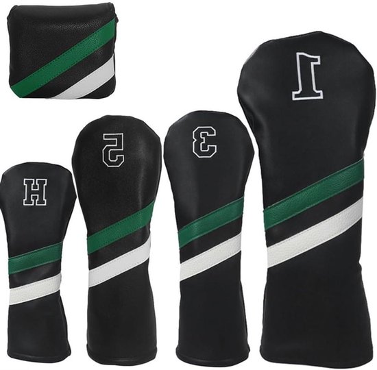 Golfclub Hoes Set - Hout Covers - Club Bescherming - Waterdicht PU Leer - 5 Stuks - Zwart