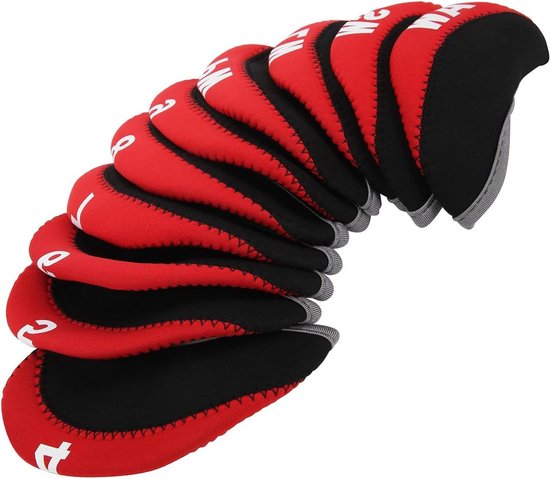 Golfclub Hoesjes - Golfijzer Beschermers - Golfen Beschermen - Digitale Nummer Identificatie - 10 Stuks - Rood
