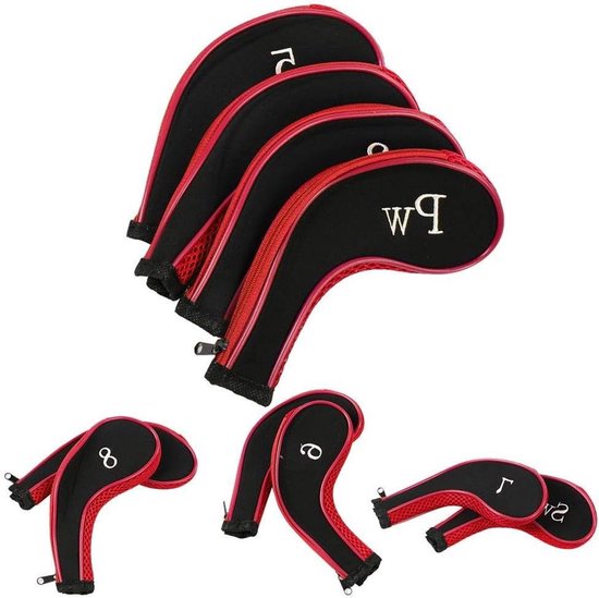 Golfclub hoofd covers set van 10 stuks - Neopreen, waterdicht - Rood - Golf accessoire, ijzeren hoofd beschermercase - Vrije tijd sport. van Merkloos