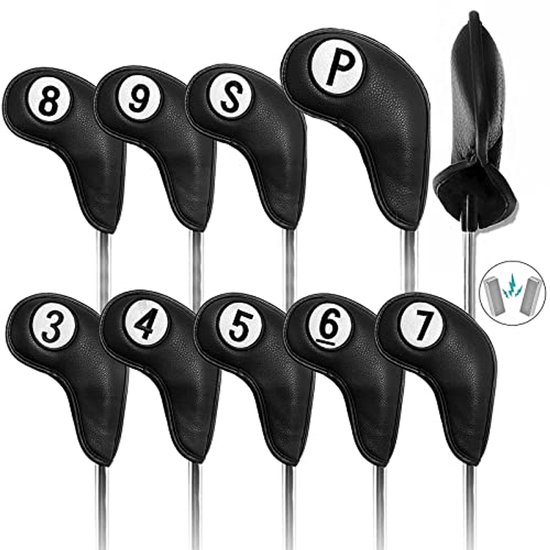 Golfclub Hoofd Covers voor Ijzers - Magnetische Sluiting, 9 Stuks Set, Deluxe Synthetisch Leer van Merkloos