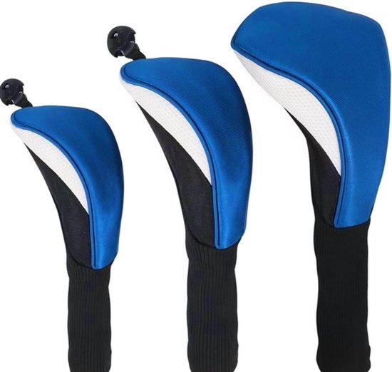 Golfclub hoofdkapjes set voor driver en hout - Beschermhoezen voor golfclubs - Professionele clubhoofdbeschermers - Blauw en wit - Geschikt voor golfclubs - 3 stuks