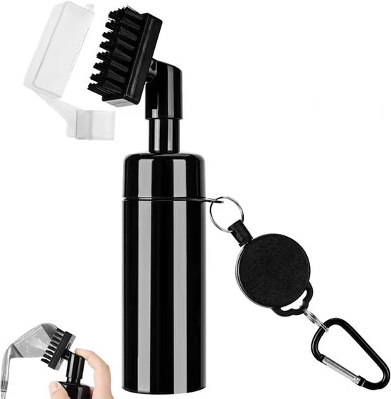 Golfclub Reiniger - Groefborstel Waterspray - Club Snel Schoonmaken - Lekvrije Waterspuitfles - 21 x 4.6 cm - Zwart