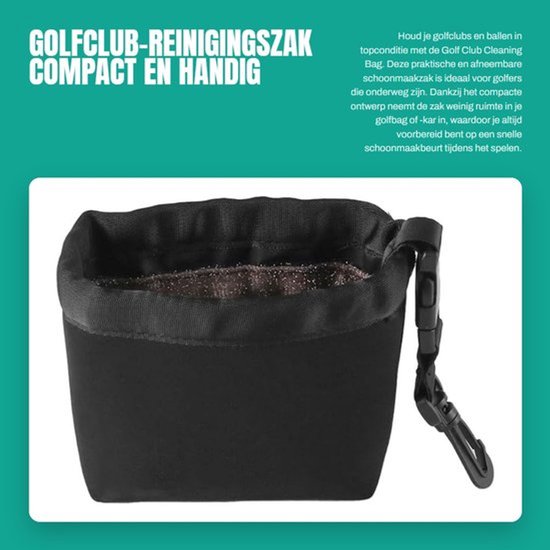 Golfclub-reinigingszak Draagbaar - Golfbalreinigingszak - Afneembare Reinigingszak - Nylon - 16x8x13,5 cm - Handig voor op de baan