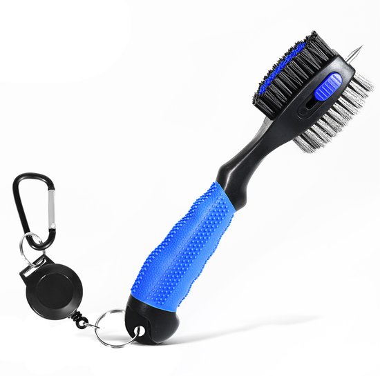 Golfclubborstel en groefreiniger, reinigingstool met intrekbare rits en aluminium gesp, golfaccessoires, golfgereedschap voor dames en heren, golfbalreiniger, eenvoudig te bevestigen aan golftas (blauw)