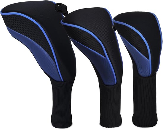 Golfclubhoesjes - Golfclubcovers - Clubcovers - Beschermhoezen voor drivers - Golfaccessoires - Driedelige set - Bescherm uw clubs - Katoenen materiaal - Geschikt voor volwassenen, kinderen en golfliefhebbers - Blauw