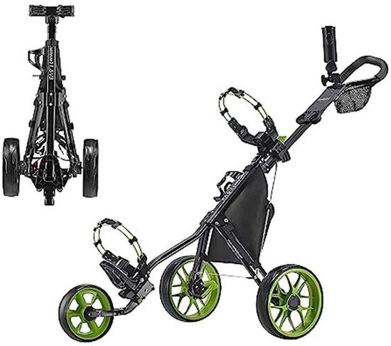 Golfduwwagen - Golftrolley - Golfen op de baan - Lichtgewicht en opvouwbaar - 3-wiel - Limoen