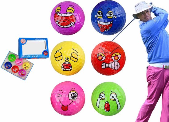 Golffmaniac - Golfballen 6-delige set ‘Funny’ - golf bal - training - accessoire - grappig - golf cadeau idee - meerkleurig