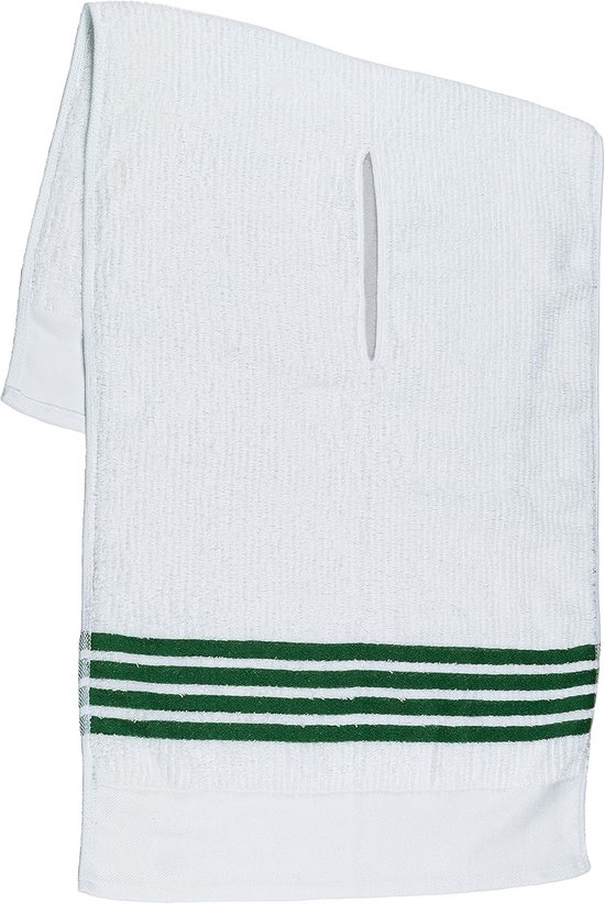Golfhanddoek - Caddy handdoek - Golfbaan accessoires - Uniek middengat ontwerp - 48 x 112 cm - Wit groen