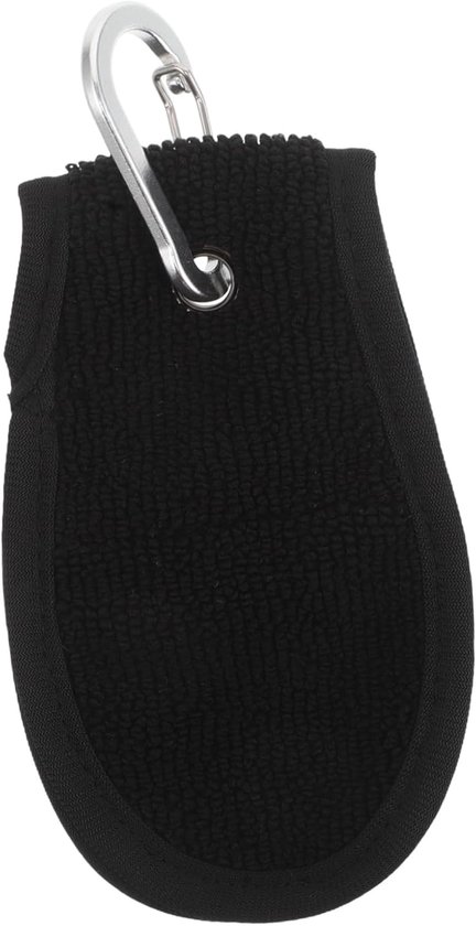 Golfhanddoek - Golfreinigingshanddoek - Met Metaal Haken - Golfaccessoire - Unisex - Draagbaar - Zwart - Polyester - 13 x 8 CM - Golfbalreiniger - Golftassen van Merkloos