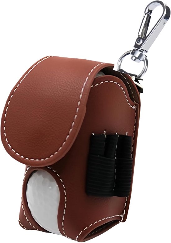 Golfheuptas - 1 stuk - Golfbaltas - 4,5 × 4,5 × 8,5 cm - Draagbaar - Mini golfheuptas - Met riemclip - Unisex - Cadeau voor golfers - Compact accessoire - Bruin (alleen de opbergtas) van Merkloos